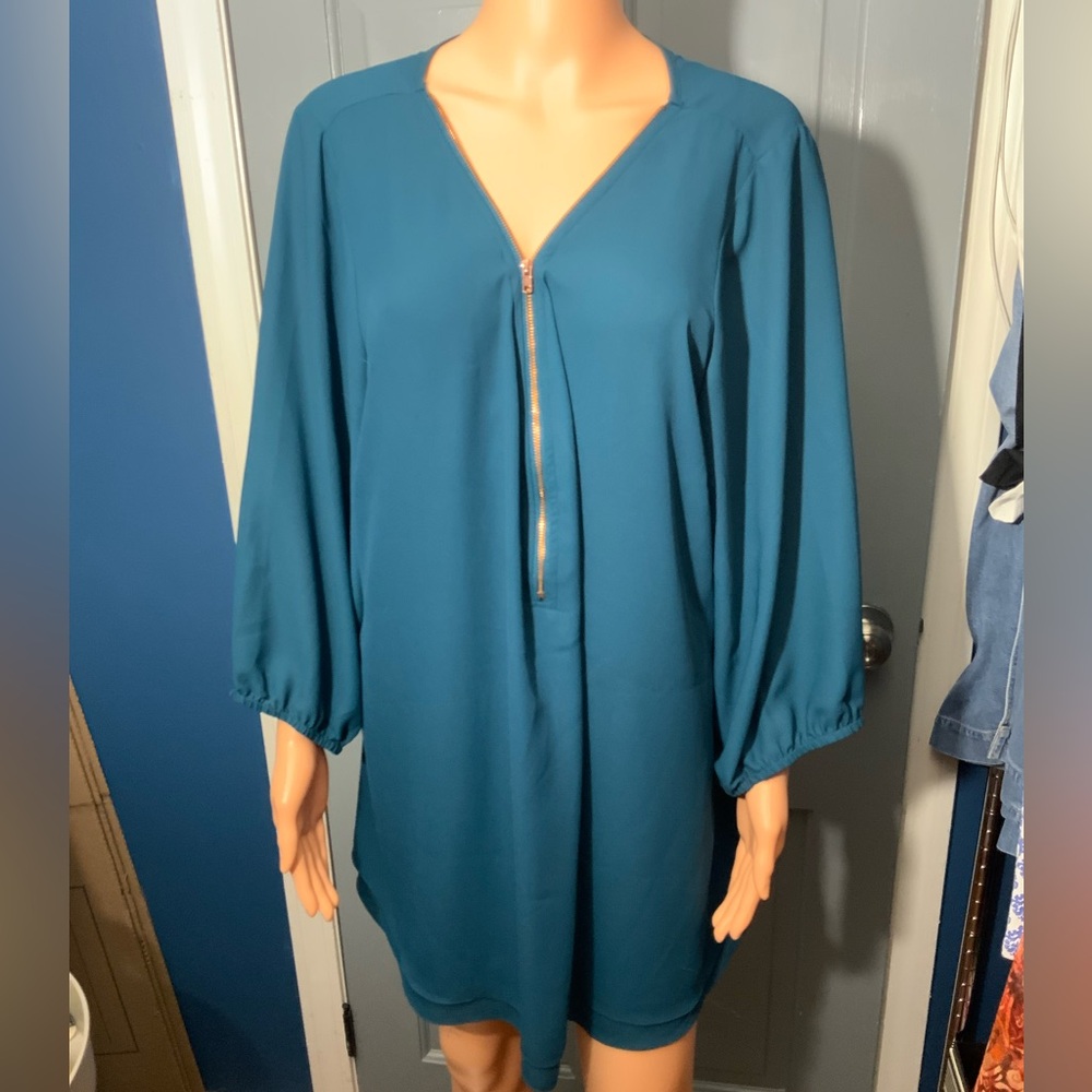 City Chic Teal Blouse with Zipper Detail